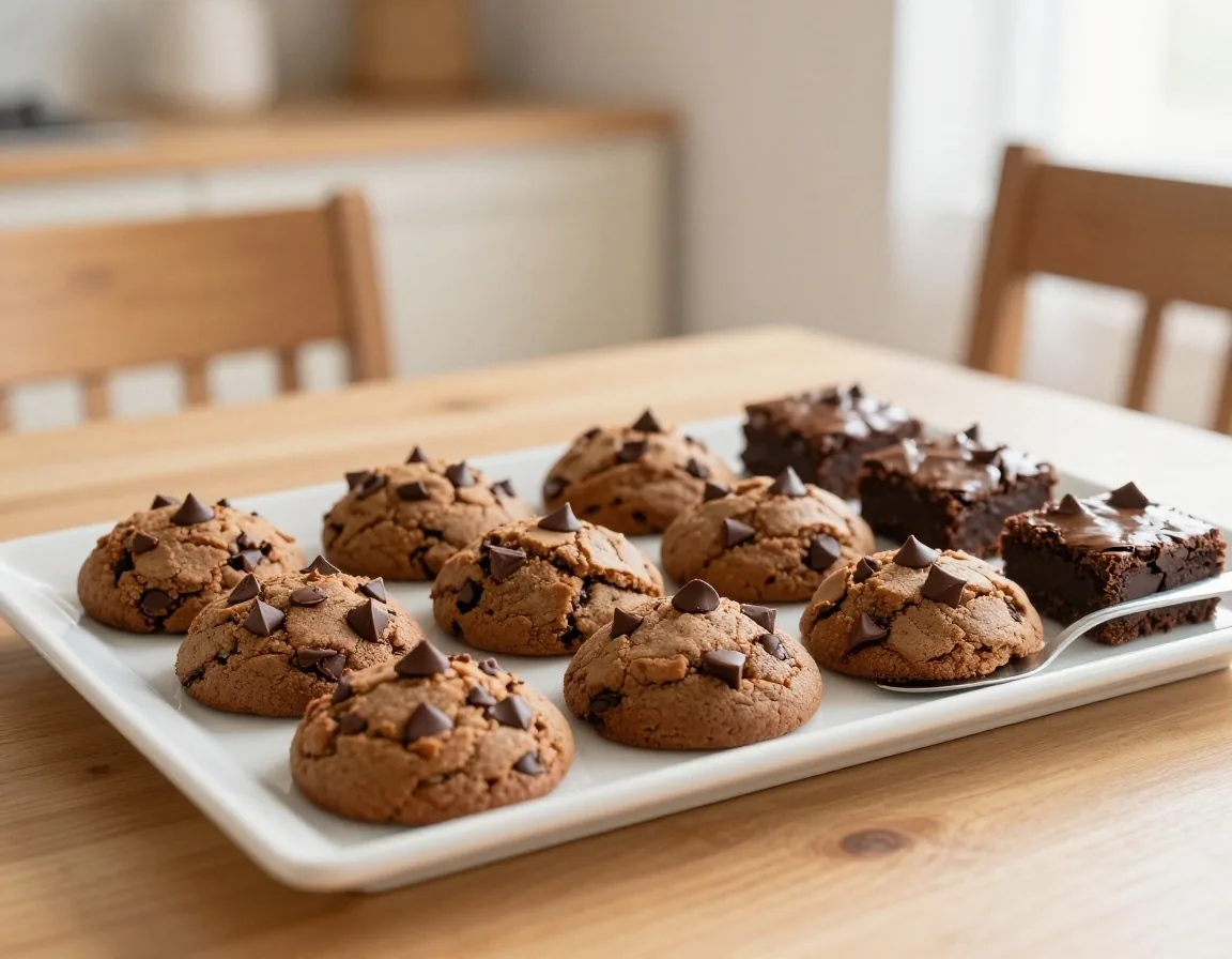 Assorted dessert platter with cookies and fudge brownies