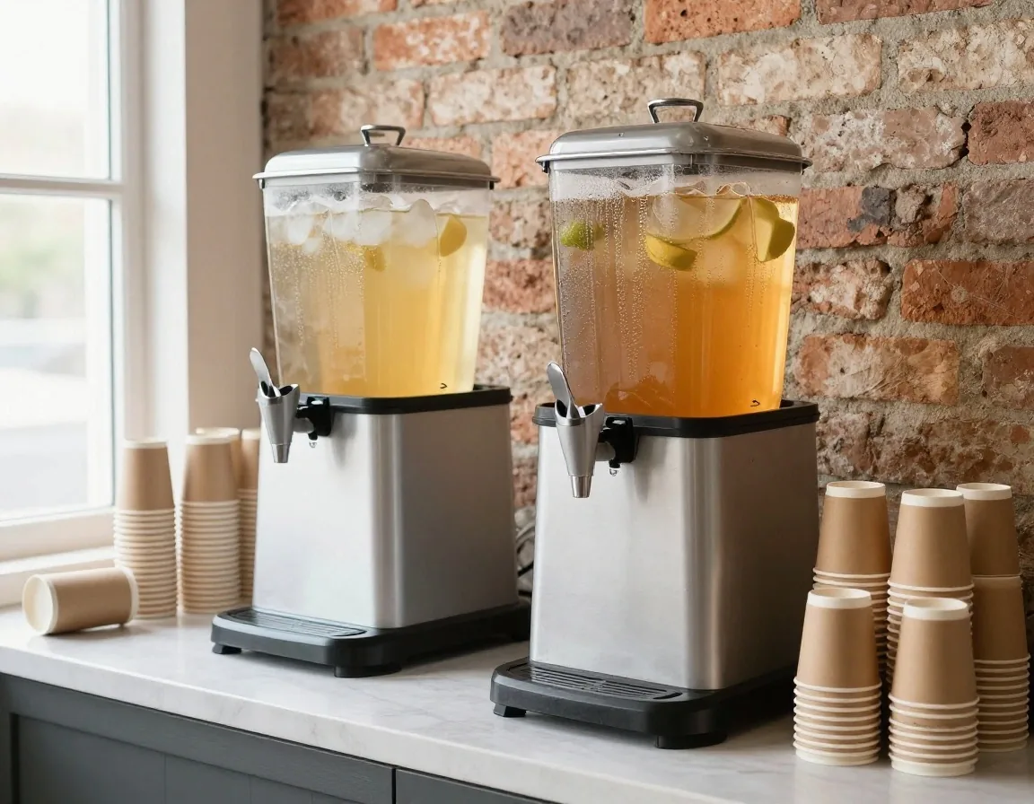 Firehouse Subs gallon beverage dispensers and cold drinks setup