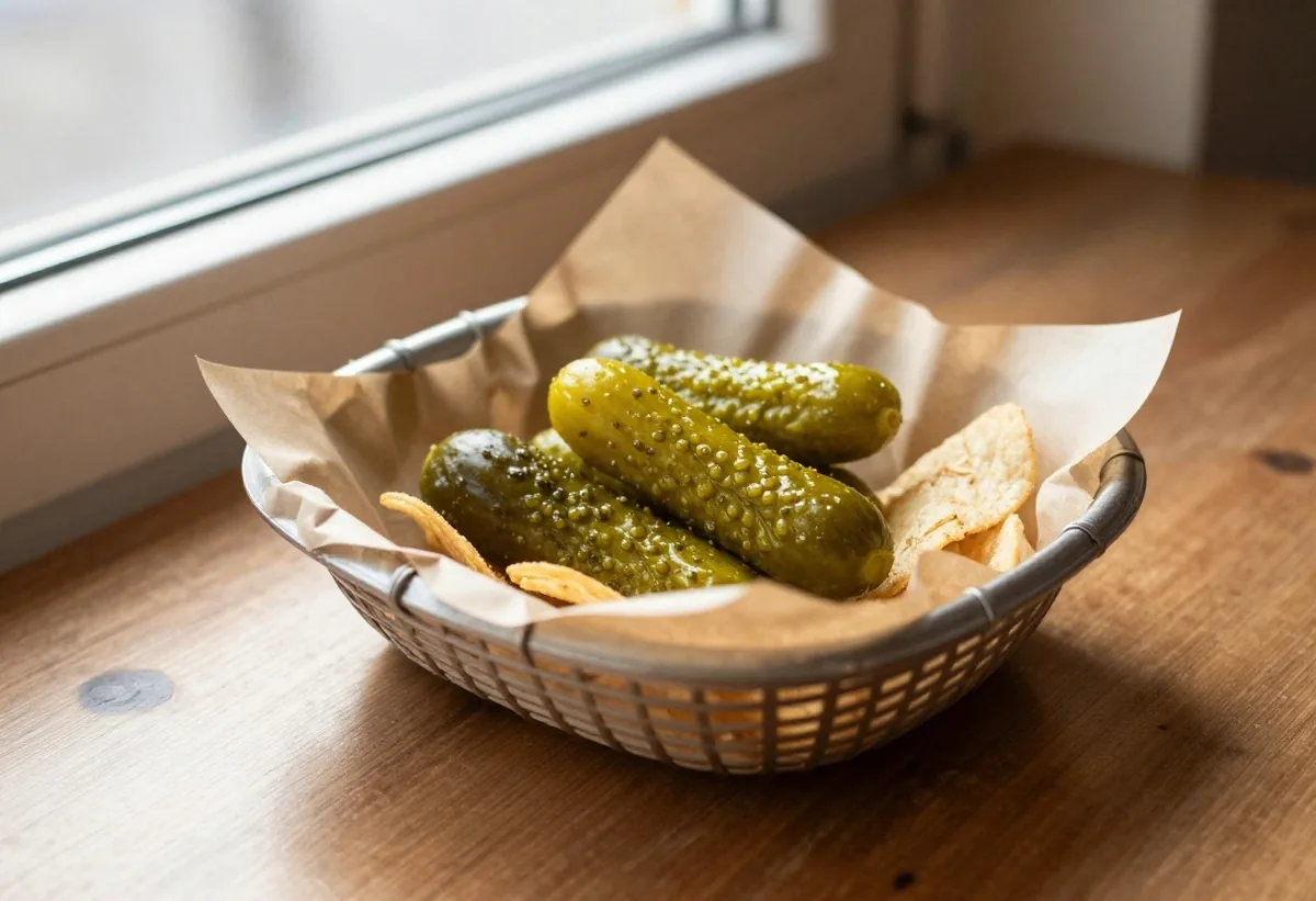 Kosher dill pickle spears seasoned with garlic and dill