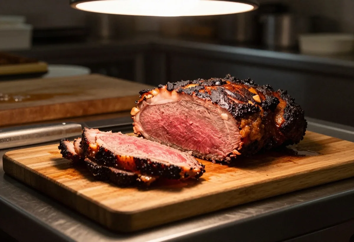 Moisture retained across sliced brisket prepared for steam injection